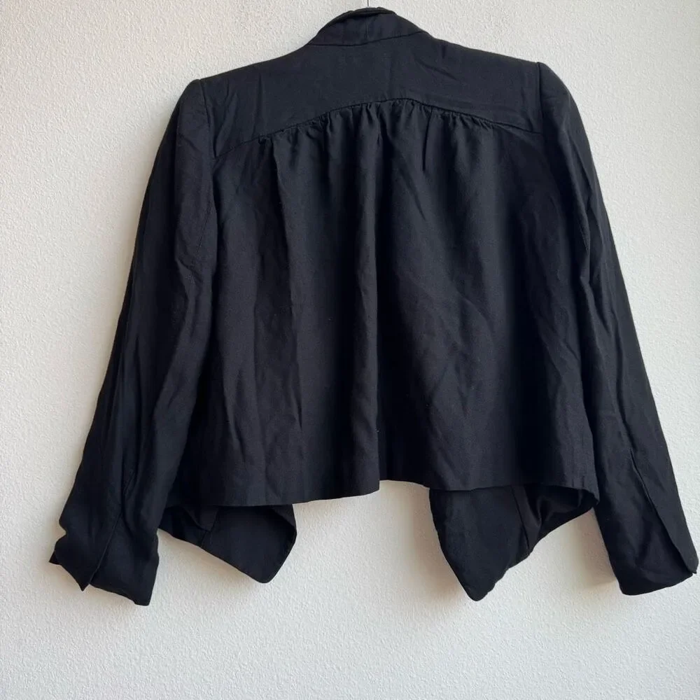 🟣$5/$25 Club Monaco Drape Black Open Front Zipper Blazer Office Wear Size Small